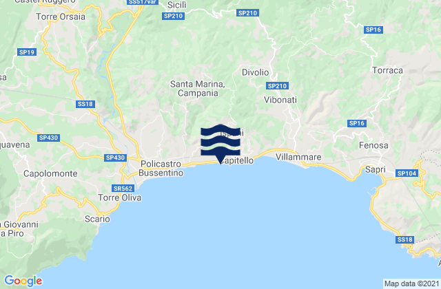 Mappa delle maree di Caselle in Pittari, Italy