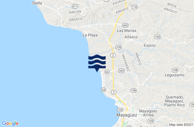 Mappa delle maree di Casey Abajo Barrio, Puerto Rico