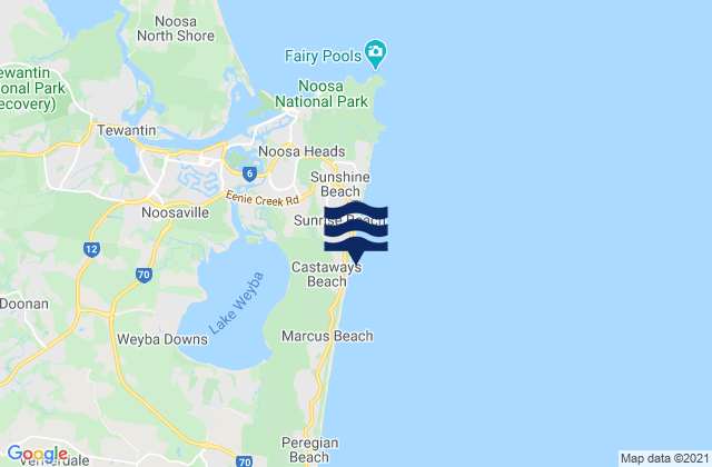 Mappa delle maree di Castaways Beach, Australia