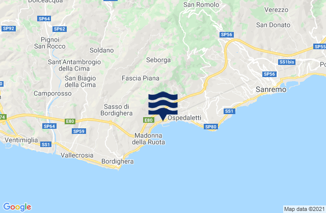 Mappa delle maree di Castel Vittorio, Italy