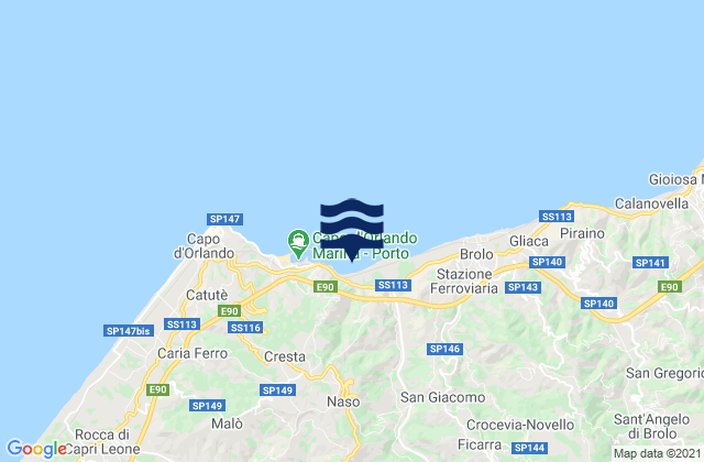 Mappa delle maree di Castell'Umberto, Italy