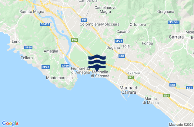 Mappa delle maree di Castelnuovo Magra, Italy