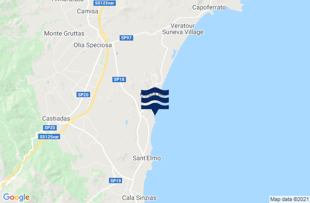 Mappa delle maree di Castiadas, Italy