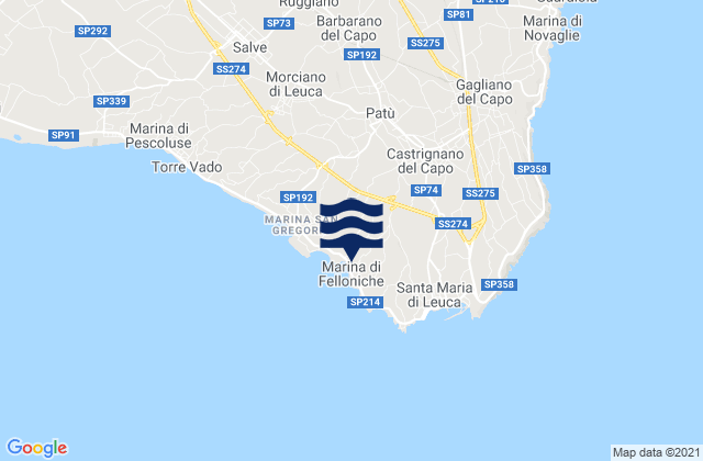 Mappa delle maree di Castrignano del Capo, Italy