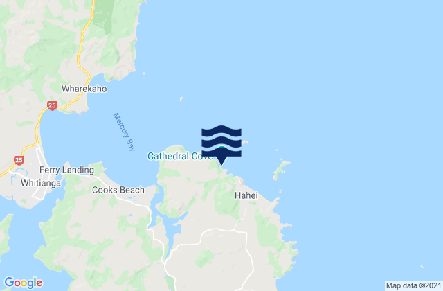 Mappa delle maree di Cathedral Cove, New Zealand