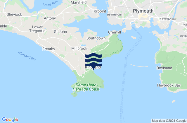 Mappa delle maree di Cawsand Bay Beach, United Kingdom