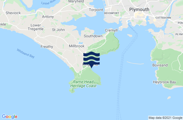 Mappa delle maree di Cawsand Bay, United Kingdom