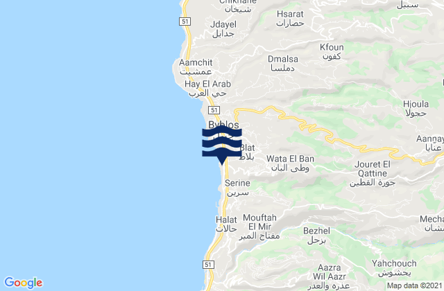 Mappa delle maree di Caza de Jbayl, Lebanon