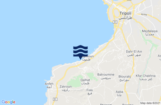 Mappa delle maree di Caza de Koura, Lebanon