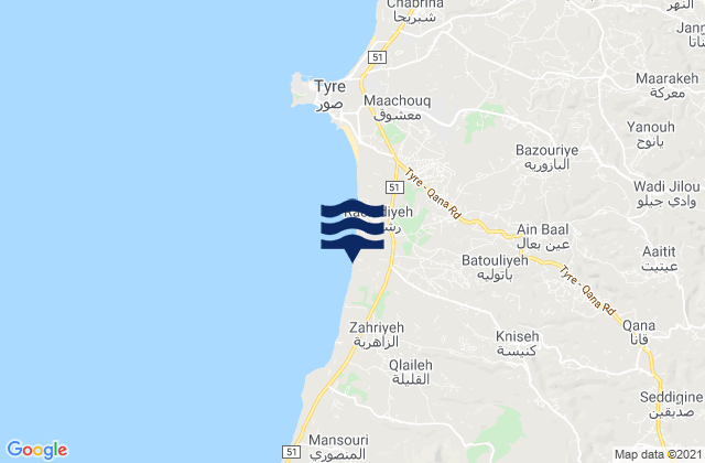 Mappa delle maree di Caza de Tyr, Lebanon