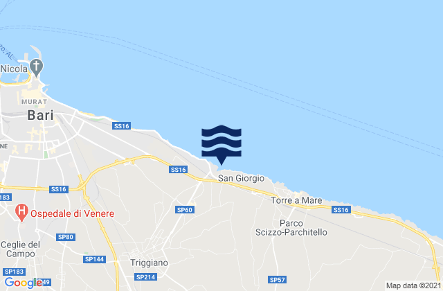 Mappa delle maree di Cellamare, Italy