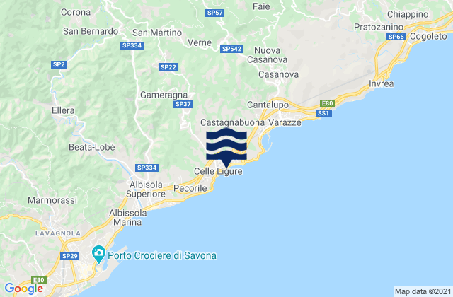 Mappa delle maree di Celle Ligure, Italy