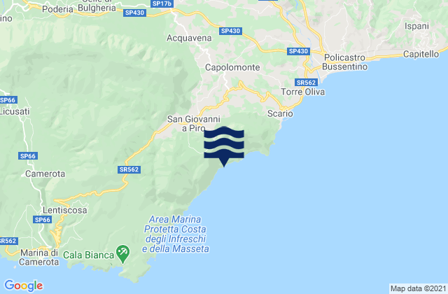 Mappa delle maree di Celle di Bulgheria, Italy