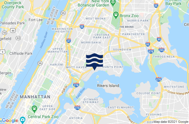 Mappa delle maree di Central Bridge, Harlem River, United States