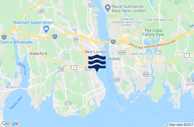 Mappa delle maree di Central Waterford, United States