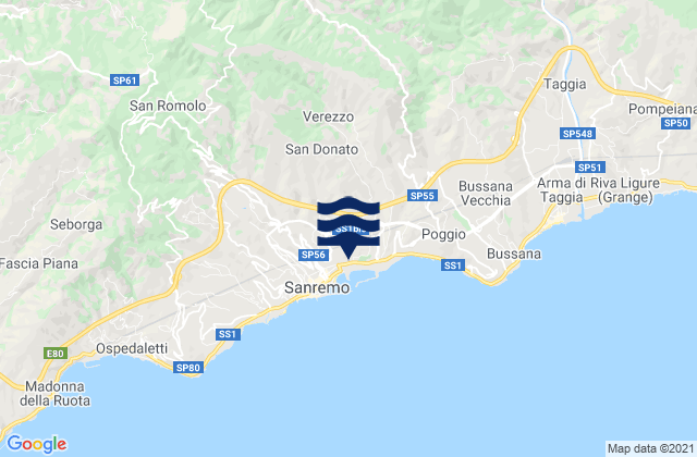 Mappa delle maree di Ceriana, Italy