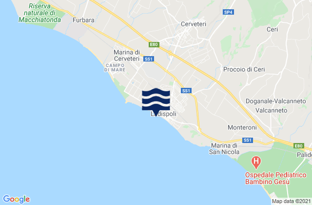Mappa delle maree di Cerveteri, Italy