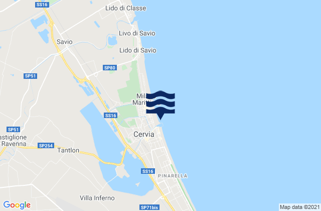 Mappa delle maree di Cervia, Italy