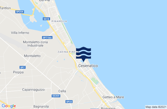 Mappa delle maree di Cesenatico, Italy