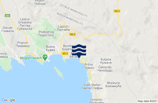Mappa delle maree di Cetinje, Montenegro