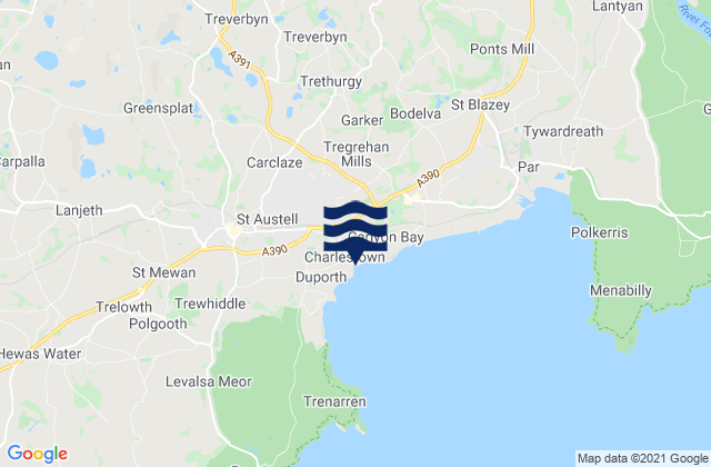 Mappa delle maree di Charlestown Beach, United Kingdom