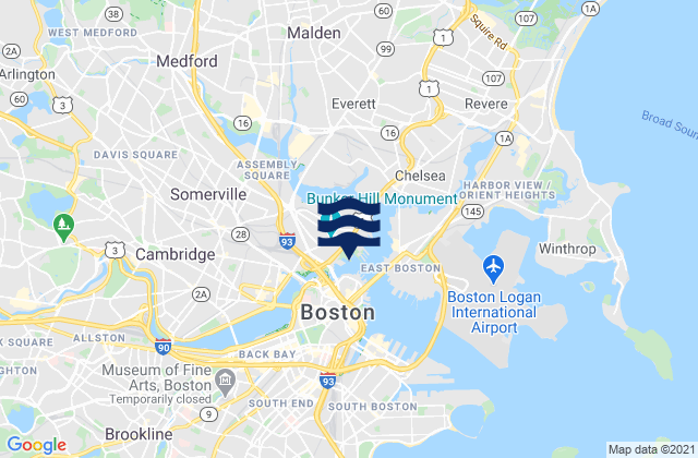 Mappa delle maree di Charlestown Charles River Entrance, United States