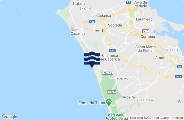 Mappa delle maree di Charneca de Caparica, Portugal