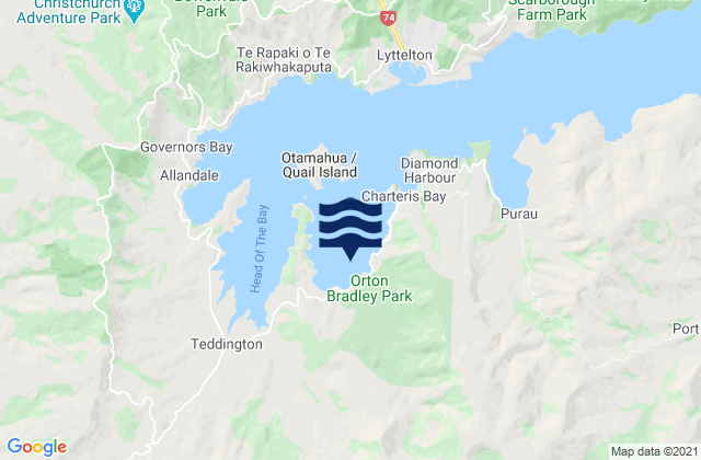 Mappa delle maree di Charteris Bay, New Zealand