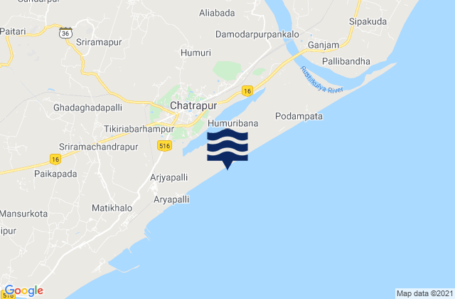 Mappa delle maree di Chatrapur, India