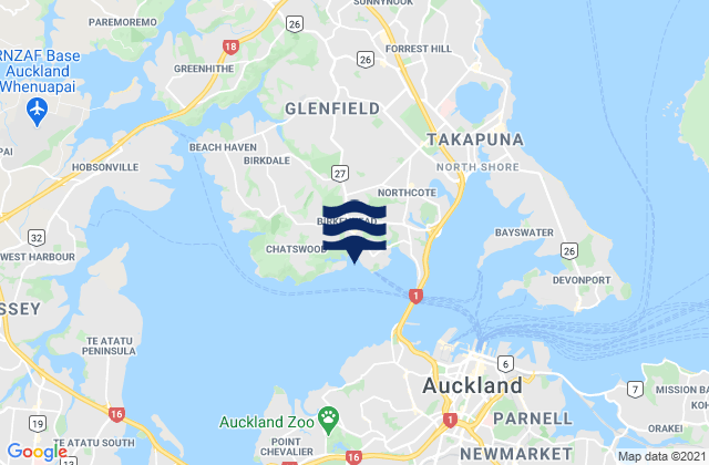 Mappa delle maree di Chelsea Bay, New Zealand