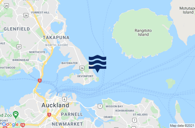 Mappa delle maree di Cheltenham Beach, New Zealand