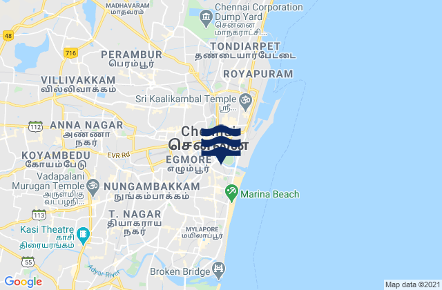 Mappa delle maree di Chennai, India