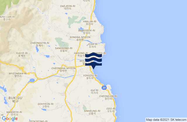Mappa delle maree di Cheongha, South Korea