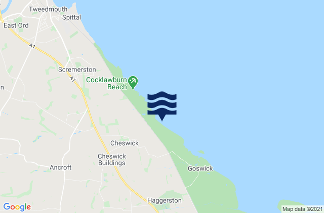 Mappa delle maree di Cheswick Sands Cocklawburn Beach, United Kingdom