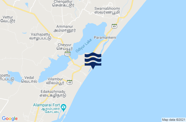 Mappa delle maree di Cheyyur, India