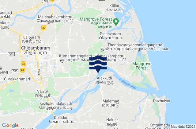 Mappa delle maree di Chidambaram, India