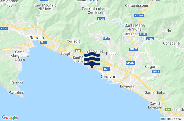 Mappa delle maree di Chiesa Nuova, Italy