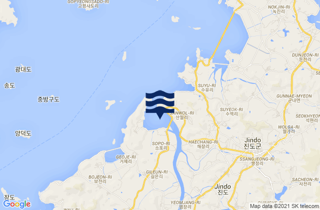 Mappa delle maree di Chin-do, South Korea