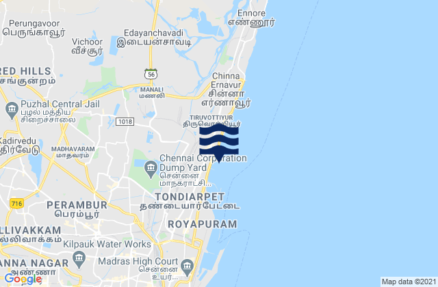 Mappa delle maree di Chinnasekkadu, India