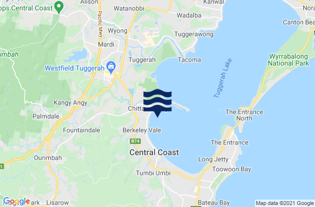 Mappa delle maree di Chittaway Bay, Australia