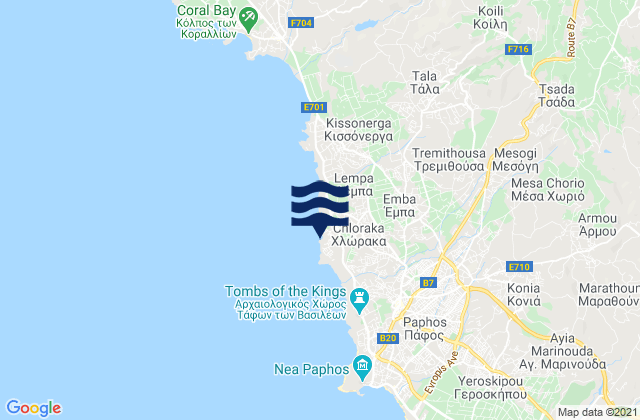 Mappa delle maree di Chlórakas, Cyprus