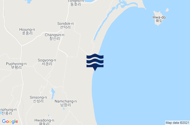Mappa delle maree di Chongpyong County, North Korea