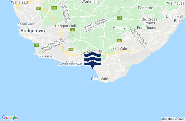 Mappa delle maree di Christ Church, Barbados