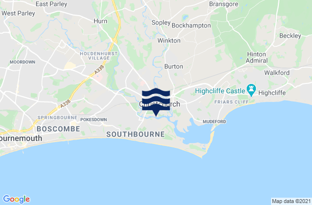 Mappa delle maree di Christchurch, United Kingdom