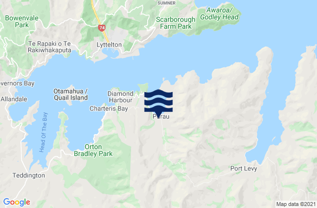 Mappa delle maree di Christchurch City, New Zealand