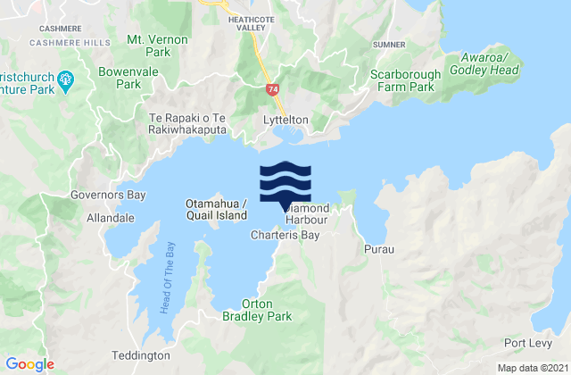 Mappa delle maree di Church Bay, New Zealand
