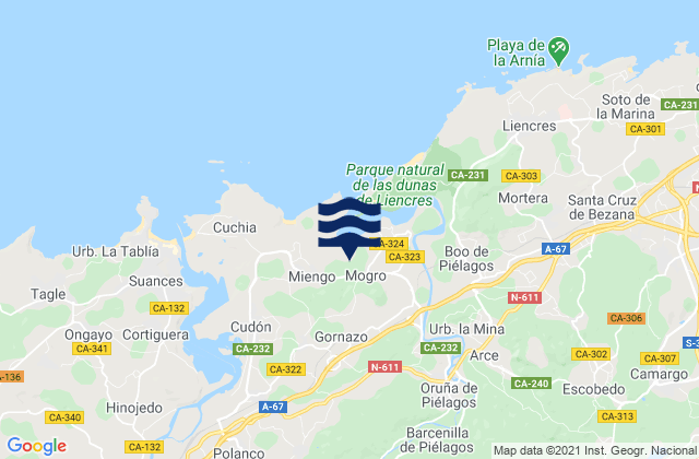 Mappa delle maree di Cillero, Spain