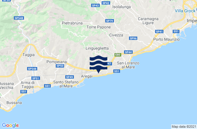 Mappa delle maree di Cipressa, Italy