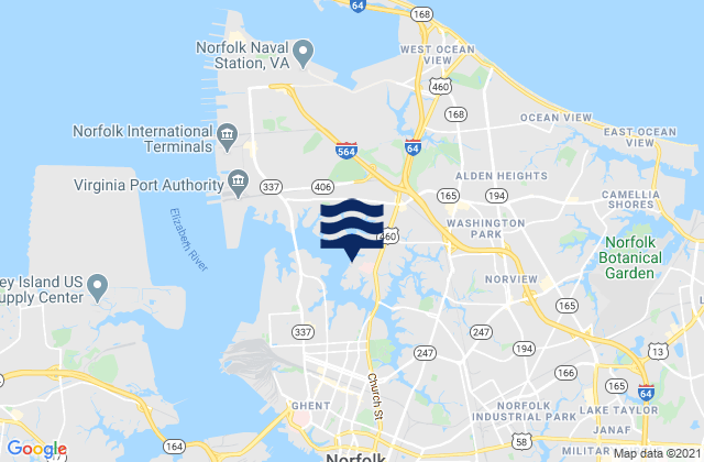 Mappa delle maree di City of Norfolk, United States