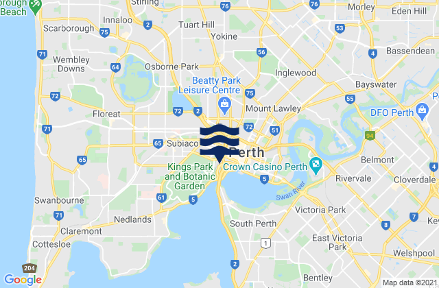 Mappa delle maree di City of Perth, Australia
